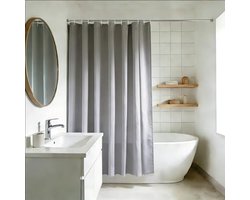 Douchegordijn 180 x 200 cm lichtgrijs - Schimmelbestendig, waterafstotend polyester, machinewasbaar met versterkte ringen en verzwaarde zoom