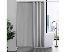 Douchegordijn 180x200, schimmelwerend, waterdicht en wasbaar, badkamergordijn in de badkamer voor bad en douche, textiel van grijze stof met 12 douchegordijnringen.