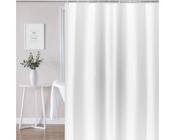 Douchegordijn 210 hoog, Wit polyester textiel, badgordijn, schimmelbestendig, machinewasbaar, met 12 metalen inslagringen, breedte 180 cm x hoogte 210 cm