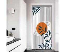 Douchegordijn, abstract, boho, blauw, bladeren, terracotta, zon, minimalistische, smalle douchegordijnen, anti-schimmel, waterdicht, polyester stof, wasbaar, badgordijn met 8 haken 90 x 180