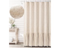 Douchegordijn Anti Schimmel - Bruin-Ruffle - Douche Gordijn 180X180 cm - Shower Curtain - Douche Gordijnringen - Waterdicht