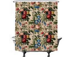 Douchegordijn Anti Schimmel - Klassiek Boeket Bloemen - 180 x 200 cm - met 12 ringen - Ulticool - Waterdicht & Wasbaar - Semi Transparant - Rozen Beige Roze Blauw Groen