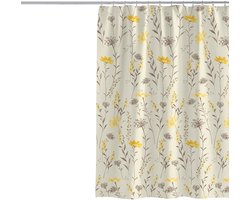 Douchegordijn Anti Schimmel - Polyester - Douchegordijn - Waterdicht - geel - Inclusief ringen - 180 x 200 cm - Plantenpatroon