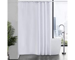 Douchegordijn Anti Schimmel Polyester Stof Waterdicht Douche Gordijnen Wasbaar Textiel voor Badkuip of De Badkamer 12 Douchegordijnhaken Wit Extra lang 180x210cm.