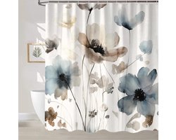 Douchegordijn Anti Schimmel- Waterdicht -blauw-bloemen- Douche Gordijn 180X180cm - Polyester-Douche Gordijnringen - Shower Curtain
