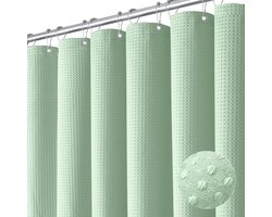 Douchegordijn Anti Schimmel Waterdicht, Mint Groen Wafelstructuur Gordijn met Verzwaarde Zoom 256GSM Hotel Luxe, Inclusief 12 Kunststof Haken 180x200 cm