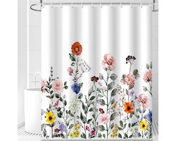 Douchegordijn Anti Schimmel -Wit - Plant - Eenvoudig- Douche Gordijn 180X200cm - Shower Curtain - Waterdicht- Polyester-Douche Gordijnringen