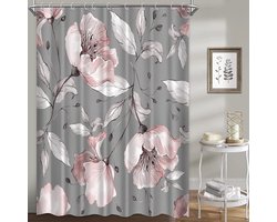 Douchegordijn - Badgordijn - Met bloemenmotief en waterafstotend 1 Stuk - Voor badkamer Grijs