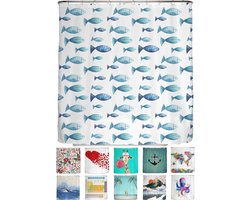 Douchegordijn - Badgordijn Textiel - Hygiënisch Douchen - Verzwaarde Zoom Rubber - 200 x 220 cm - Blauwe Vis