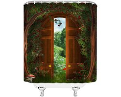 Douchegordijn - Badkamer gordijn - Badkamer decoreren - Digitale printtechnologie - 178 x 187 cm - Groen bruin