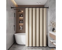 Douchegordijn - Badkamer gordijn - Douche ruimte - Verzwaarde linnen look - 198 x 243 cm - Beige