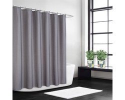 Douchegordijn - badkamer - vlaslinnen - zware stof - 240 g/m² - haken - luxe hotelstijl - breed - grijs - 220 x 200 cm - doucheaccessoire - elegant - geschikt voor brede douchecabines - lang formaat