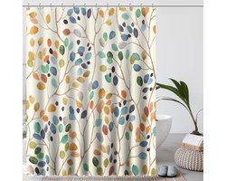 Douchegordijn - badkamergordijn - 180x200 cm - Polyester - kleur - kleurrijk botanisch patroon - Anti-meeldauw - Waterdicht - wasbaar - met 12 haken - voor douches en baden