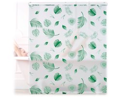 douchegordijn bladeren - 140 x 240 cm - waterafstotend - douche & badkuip - plafond & raam - wit-groen