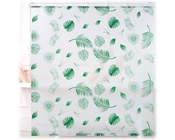 douchegordijn bladeren - 160 x 240 cm - waterafstotend - douche & badkuip - plafond & raam - wit-groen