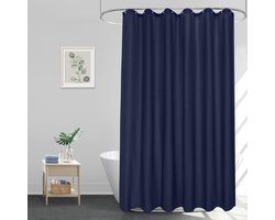 Douchegordijn, Blauw, 180 x 200 cm, Waterdicht, Wasbaar, Anti-schimmel Douchegordijn, Textiel Polyester Stof Badkamergordijn met 12 Douchegordijnringen
