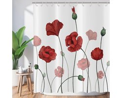 Douchegordijn Bloemen Rood 180 x 200 cm - Waterdicht, Wasbaar en Antischimmel