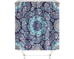 Douchegordijn cirkels Mandala Boho Textiel Bloemen Planten Gordijn Strudel Flora Schimmelbestendig Donker Paars Bladeren Retro Oosters incl. 12 C-ringen Gewicht onderaan
