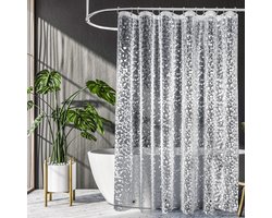 Douchegordijn - Doorschijnend douchegordijn - Douchegordijn met 3D-steenpatroon - 180*180cm - Milieuvriendelijk materiaal - Waterdicht en schimmelwerend - Met roestvrijstalen haken - Eenvoudig te installeren - Verdikt en verzwaard - Eenvoudig en
