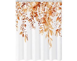 Douchegordijn - Douchegordijn Anti Schimmel - Antibacterieel - Badkamergordijn - Aquarel eucalyptusbladeren - Wasbaar - Geschikt voor badkamer en badkuip - 180 x 200 cm - Oranje kleur