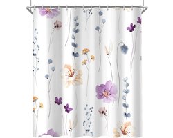 Douchegordijn - Douchegordijn Anti Schimmel - Antibacterieel - Badkamergordijn - Paars bloemen - Wasbaar - Met 12 Ringetjes - Geschikt voor badkamer en badkuip - 180 x 200 cm - Paars