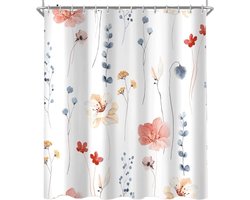 Douchegordijn - Douchegordijn Anti Schimmel - Antibacterieel - Badkamergordijn - Rood bloemen - Wasbaar - Met 12 Ringetjes - Geschikt voor badkamer en badkuip - 180 x 200 cm - Rood