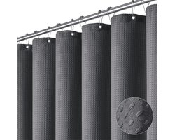 Douchegordijn - Douchegordijn Anti Schimmel - wafelstructuur - Inclusief ringen – Waterdicht - 150x180 cm - met 12 kunststof haken - Koolstofas