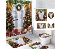 Douchegordijn - Douchegordijnen - Met Kerstmotief En Waterafstotend - 4 Stuks - Voor Badkamer Of Camper Meerkleurig