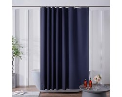Douchegordijn Extra lang Badgordijn Antischimmel Waterdicht voor Baddouche Eva Gordijn Antibacterieel Donkerblauw met 12 Doucheringen Extra grote zoom 200x200cm met Stenen.