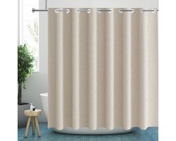 Douchegordijn, extra lang gestructureerd linnen, zonder haken, lengte 220 cm, beige douchegordijn, dikke stof, waterdicht, luxe hotel douchegordijn, 200 x 220 cm