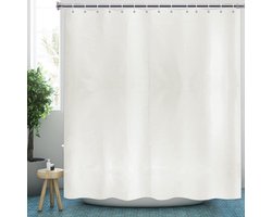 Douchegordijn, extra lang groot badgordijn, van polyester, waterafstotend, met 16 metalen ogen, breedte 200 x hoogte 220 cm, kleur crème
