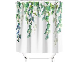 Douchegordijn groene planten badkamer textiel gordijn schimmel resistente stof wasbaar blauw bladeren boven polyester douchegordijn incl. 12 C-ringen gewicht onderkant 180x200 (BxH) cm
