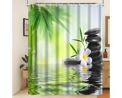 Douchegordijn lente zen meditatie tuin schimmelbestendig badkamer gordijn groene bamboe bladeren zwarte steen witte orchidee water machine wasbaar stof douchegordijn 105 x 160 cm