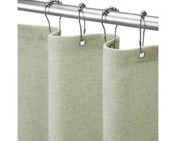 Douchegordijn Linnen- Badkamer Gordijn in Scandinavische Stijl - Waterafstotend Douchegordijn 183x198 cm - Dikke Kwaliteit voor Badkamer en Douche-look Erwtengroen