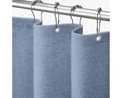 Douchegordijn Linnen- Luxe Badkamer Gordijn in Scandinavische Stijl - Waterafstotend Douchegordijn 183x198 cm - Dikke Kwaliteit voor Badkamer en Douche-Middenblauw