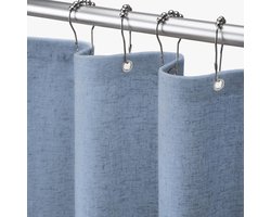 Douchegordijn Linnen- Luxe Badkamer Gordijn in Scandinavische Stijl - Waterafstotend Douchegordijn 183x198 cm - Dikke Kwaliteit voor Badkamer en Douche-Donkerblauw
