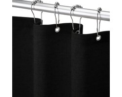 Douchegordijn Linnen- Luxe Badkamer Gordijn in Scandinavische Stijl - Waterafstotend Douchegordijn 183x198 cm - Dikke Kwaliteit voor Badkamer en Douche-Zwart
