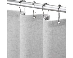 Douchegordijn Linnen- Luxe Badkamer Gordijn in Scandinavische Stijl - Waterafstotend Douchegordijn 183x198 cm - Dikke Kwaliteit voor Badkamer en Douche-Grijs