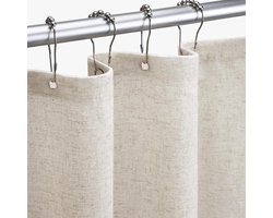 Douchegordijn Linnen Textuur - Boho Landelijk Gordijn - Badkamer Decoratie - Lichtdoorlatend Privacy - 183 x 198 cm - Crème