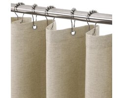 Douchegordijn Linnen Textuur Waterdicht met Metalen Ringen - Anti-schimmel Zwaar Textiel Badgordijn - 122 x 182 cm (Taupe)