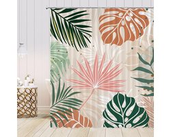 Douchegordijn met bladeren - Tropische planten - Abstract - Boho - Waterdicht - 180 x 200 cm - 12 haken. Douchegordijn