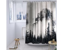 Douchegordijn met boslandschap print - Textiel, waterafstotend, wasbaar - 180 x 200 cm (b x h) - Inclusief 12 metalen ogen