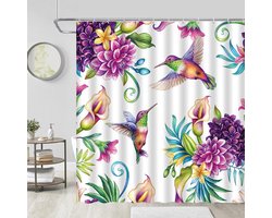 Douchegordijn met Calla Lelie en Kolibrie - Botanische Tuinprint - Waterafstotend - 178x180 cm - Paars