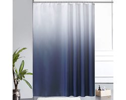 Douchegordijn met digitale print en kleurverloop | Donkerblauwe polyesterstof | Waterdichte badkamerhoes | 90x180 cm | Inclusief 6 roestbestendige metalen ringen en een verzwaarde zoom - Donkerblauw