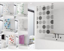 Douchegordijn met Keuze uit 14 Motieven en 13 Breedtes - Zwart, Groen, Wit, Transparant, Blauw, Lichtgrijs