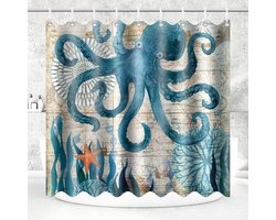 Douchegordijn met octopuspatroon - schimmelwerend en waterdicht - 1 stuk - polyester