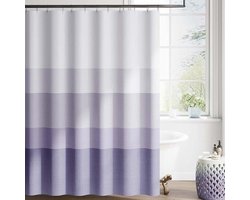Douchegordijn met ombré strepen - Waterdicht stoffen douchegordijn voor de badkamer - Minimalistisch design met kleurverloop - Modern, neutraal, luxueus - met 12 haken (Paars, 180*200cm)