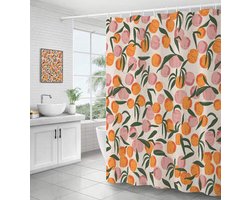 Douchegordijn met perzikpatroon en 12 haken, polyester, waterdicht, machinewasbaar, modern, 180x180cm