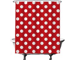 Douchegordijn - Polka Dot Stippen - 180 x 200 cm - Wasbaar - Anti Schimmel - met 12 ringen - Rood Wit