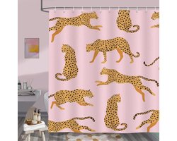 Douchegordijn roze luipaard tropisch dier cheetah - trendy badkamer gordijn - 180 x 200 cm - waterdicht - schimmelbestendig - badgordijn met 12 haken Douchegordijn